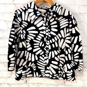 Chicos jacket blazer women’s  black white buttons 3/4 sleeve career office 2